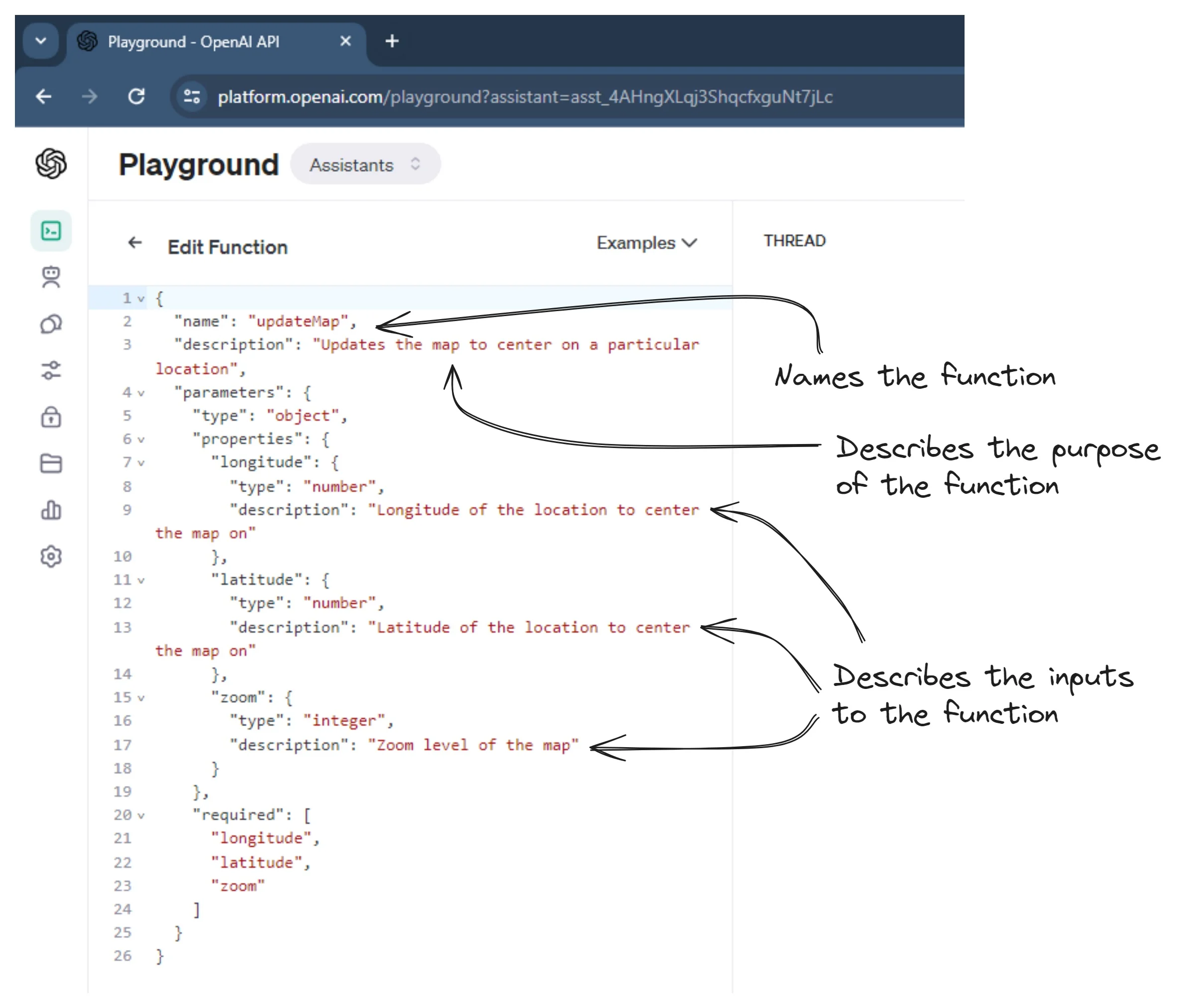 Describing our functions in JSON format